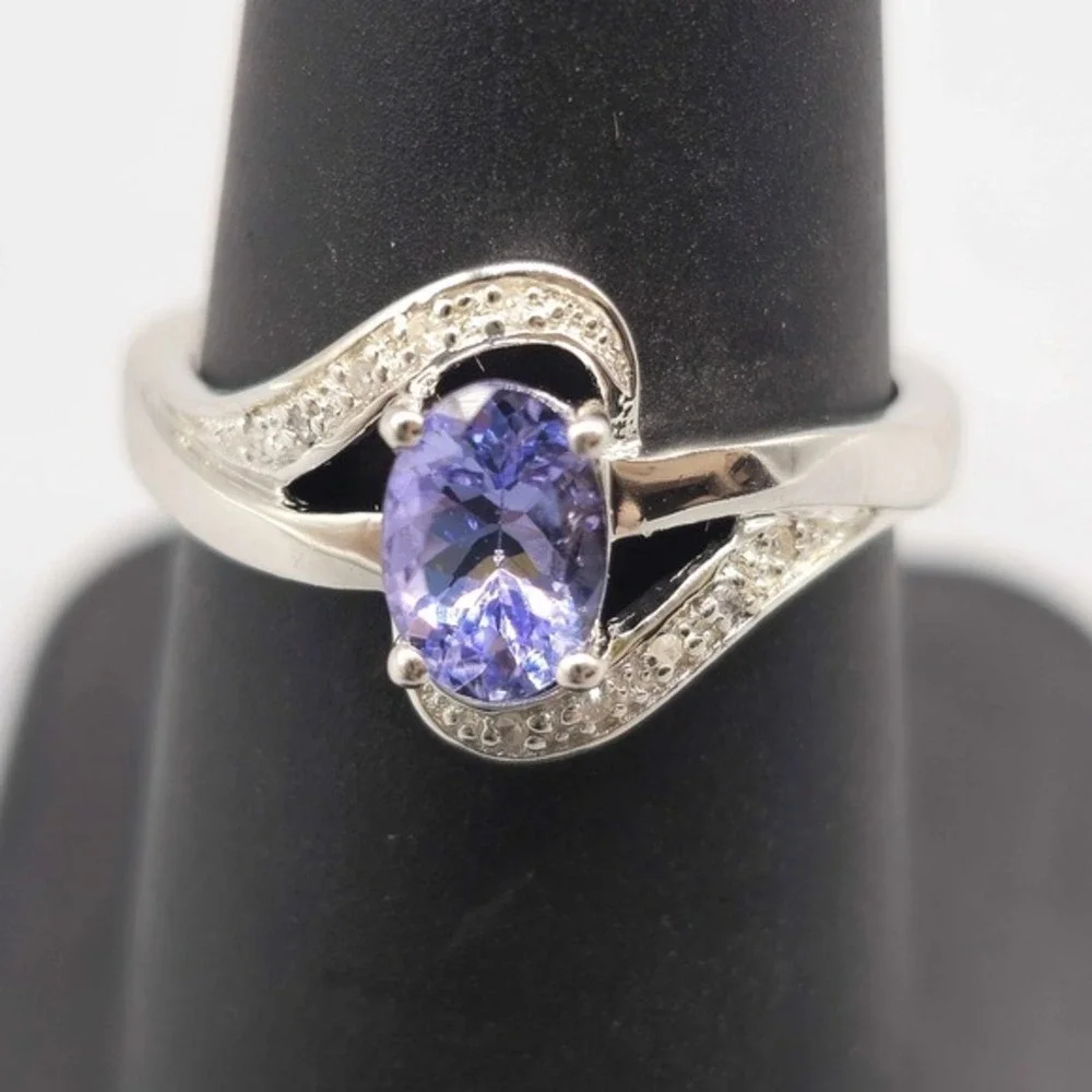 .925 SILVER DIAMOND & TANZANITE RING SIZE 7 2.9G (GNH022927)